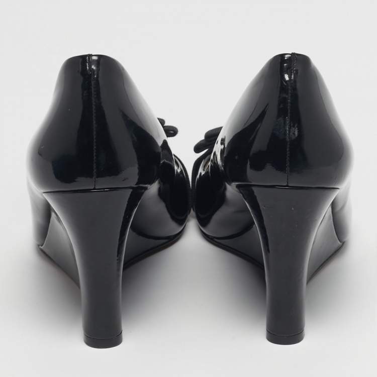 Pre Owned Tory Burch Trudy Size 38 Black Patent Leather Wedge Pumps