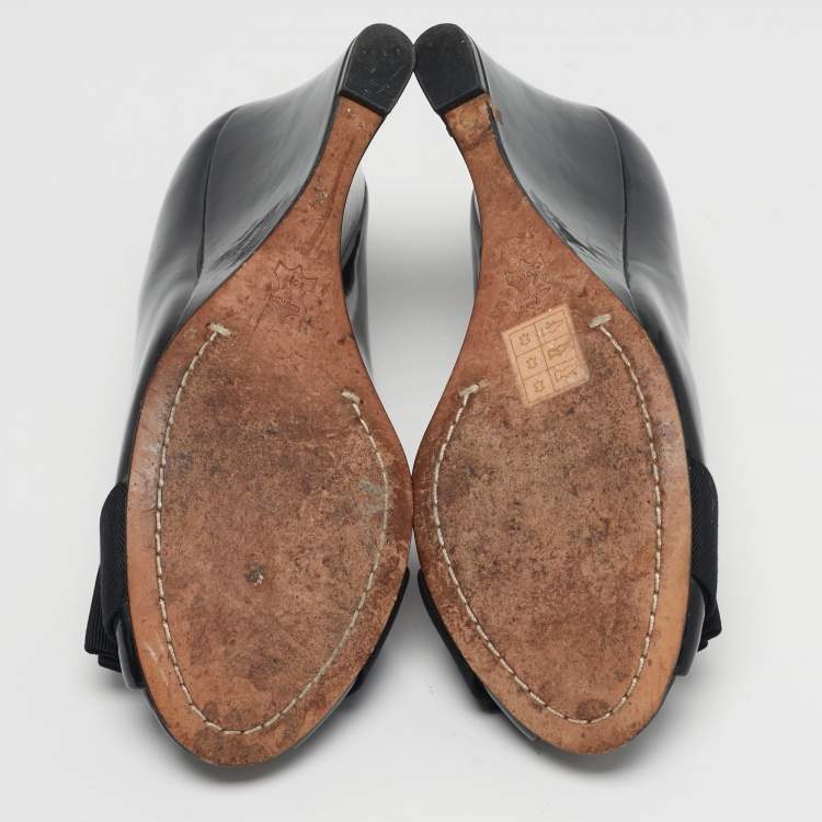 Pre Owned Tory Burch Trudy Size 38 Black Patent Leather Wedge Pumps