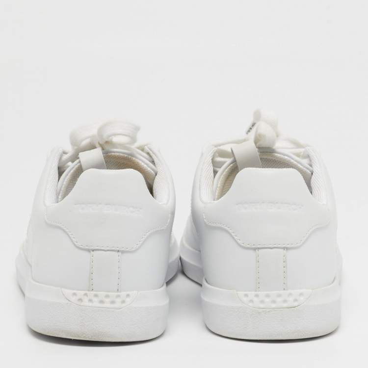 Pre Owned Tory Burch Size 36.5 White Leather Double T Howell Court Lace Up Sneakers          