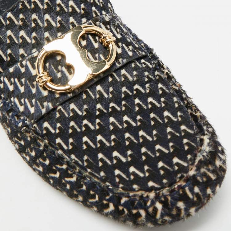 Pre Owned Tory Burch Gemini Size 38 Navy Blue Calf Hair Loafers