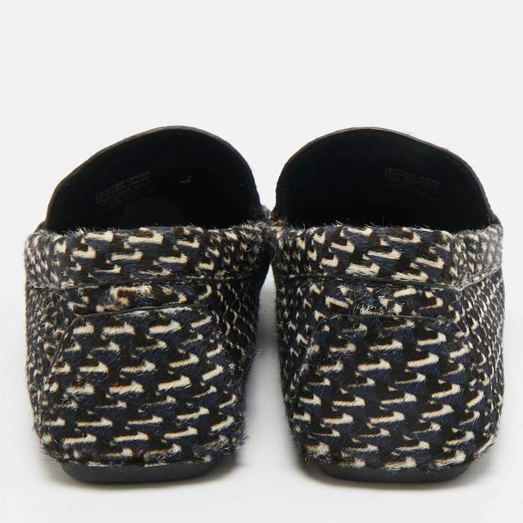 Pre Owned Tory Burch Gemini Size 38 Navy Blue Calf Hair Loafers