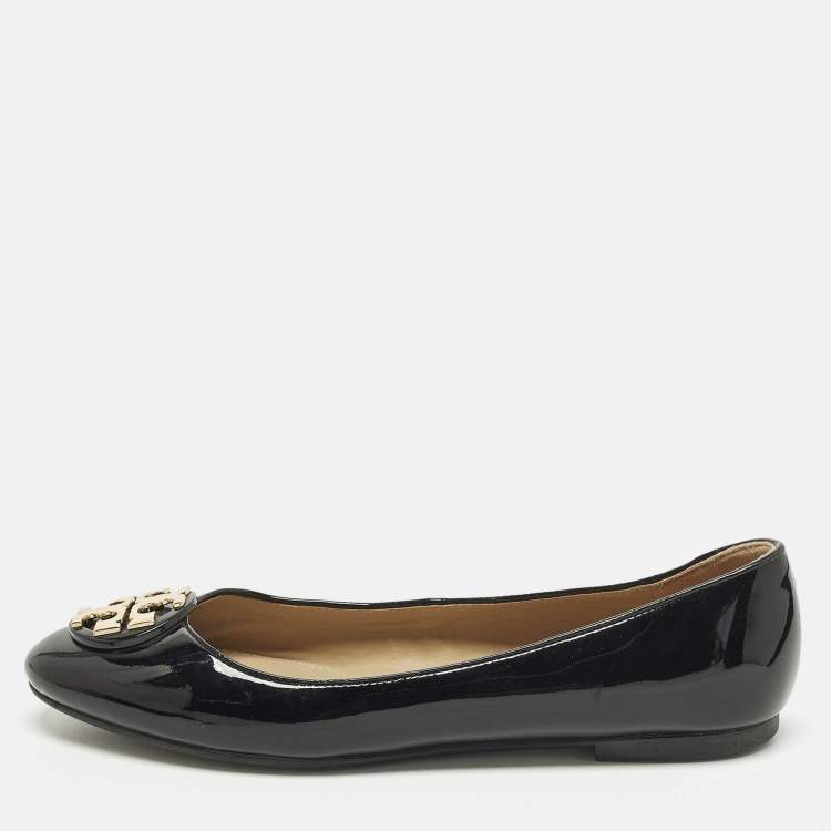 Pre Owned Tory Burch Claire Size 38 Black Patent Leather Ballet Flats