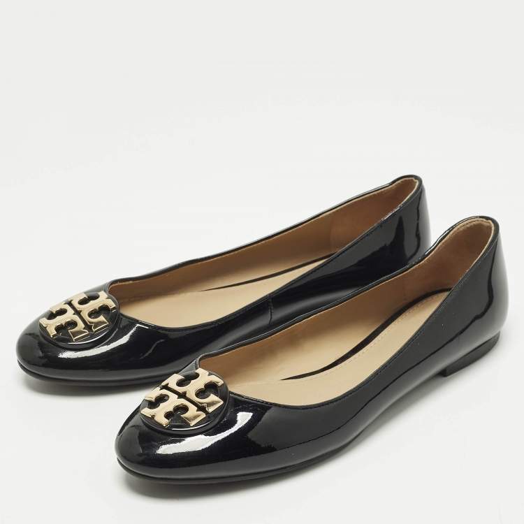 Pre Owned Tory Burch Claire Size 38 Black Patent Leather Ballet Flats