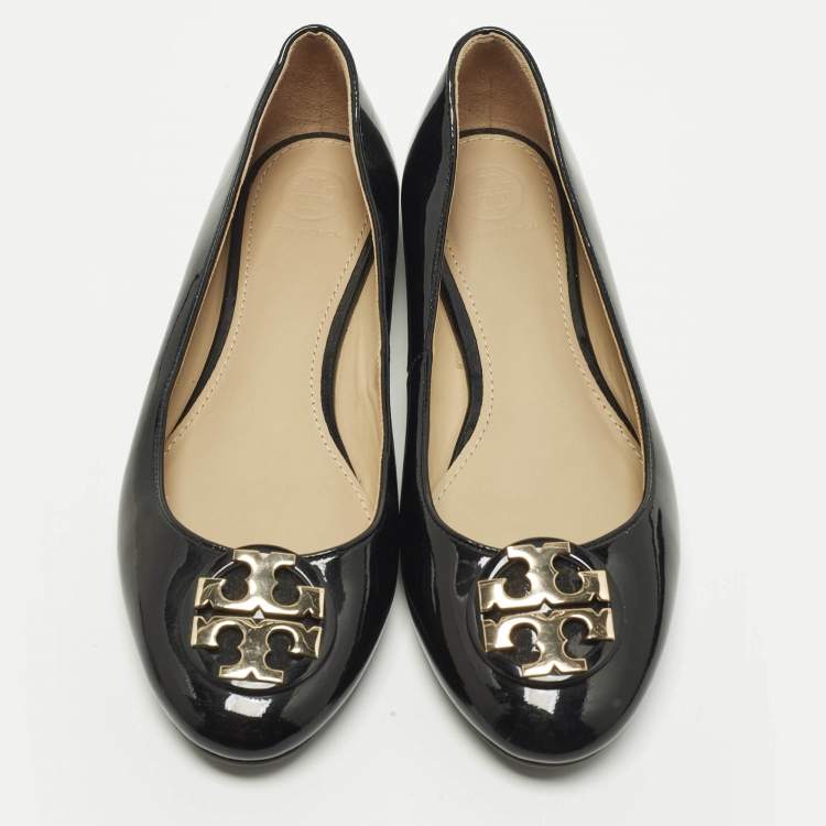 Pre Owned Tory Burch Claire Size 38 Black Patent Leather Ballet Flats