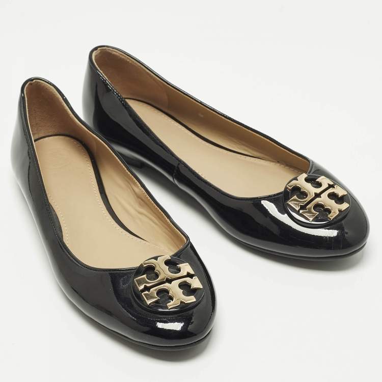 Pre Owned Tory Burch Claire Size 38 Black Patent Leather Ballet Flats