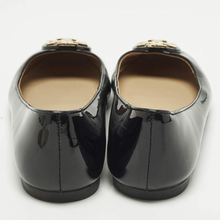 Pre Owned Tory Burch Claire Size 38 Black Patent Leather Ballet Flats