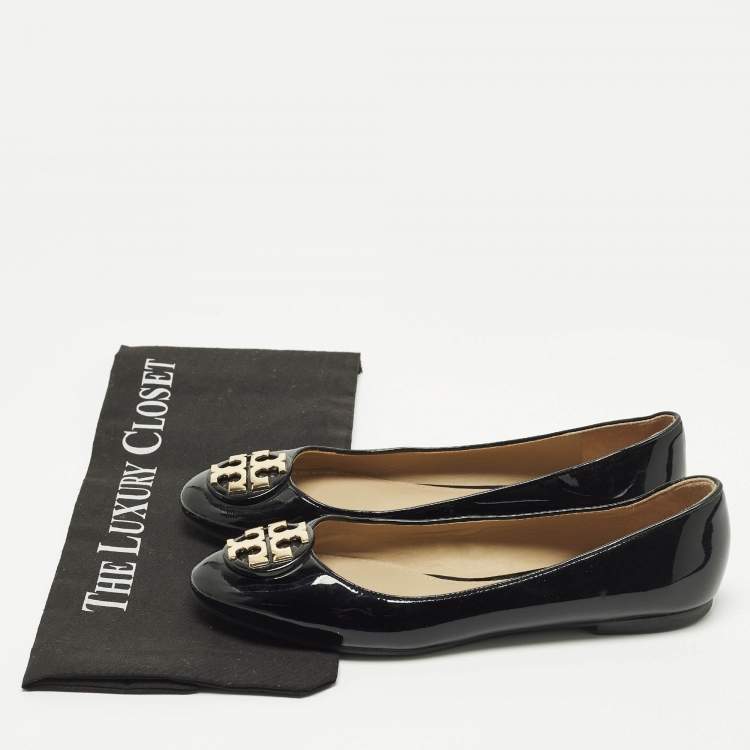 Pre Owned Tory Burch Claire Size 38 Black Patent Leather Ballet Flats