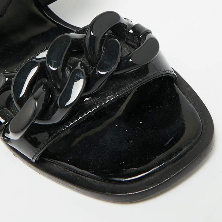 Pre Owned Tory Burch Adrien Size 37 Black Patent Leather Ankle Strap Flat Sandals