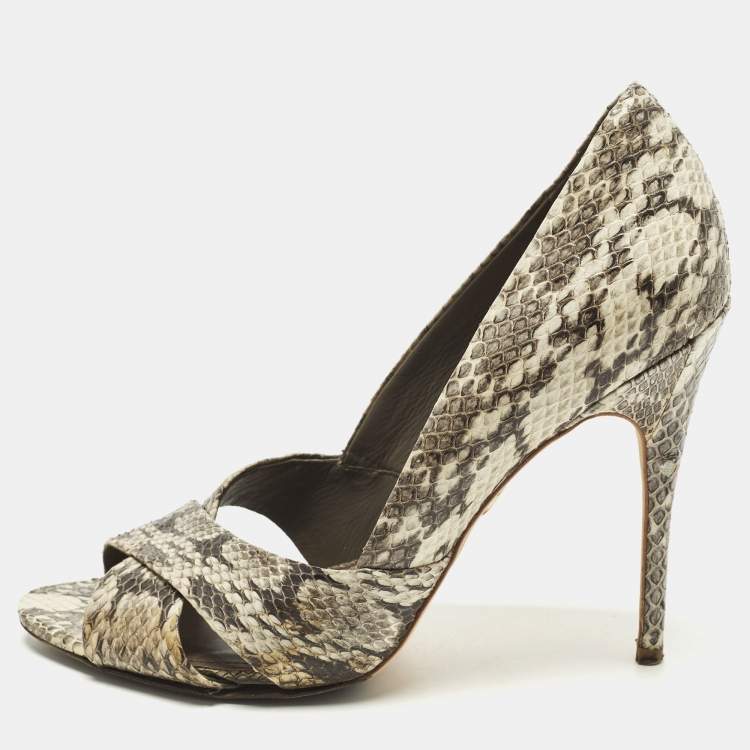 Pre Owned Tory Burch Size 39 Multicolor Snakeskin Leather Open Toe Pumps