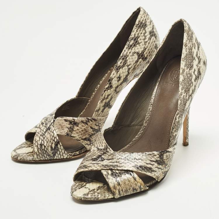 Pre Owned Tory Burch Size 39 Multicolor Snakeskin Leather Open Toe Pumps