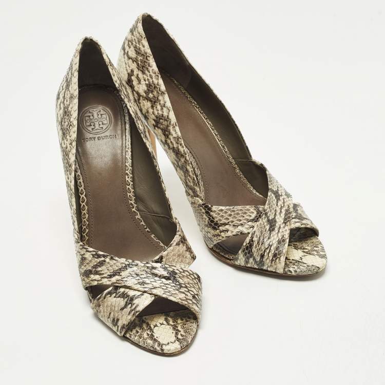 Pre Owned Tory Burch Size 39 Multicolor Snakeskin Leather Open Toe Pumps