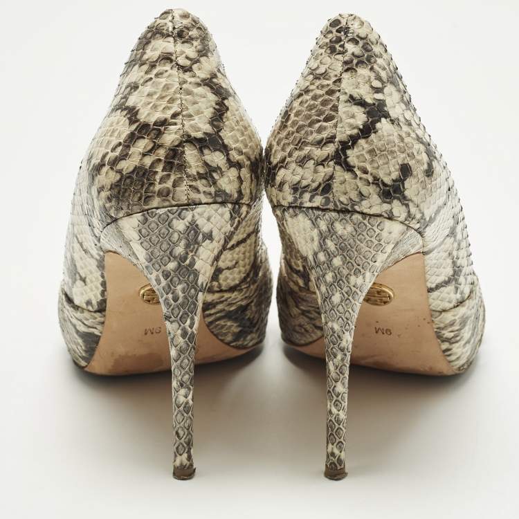 Pre Owned Tory Burch Size 39 Multicolor Snakeskin Leather Open Toe Pumps