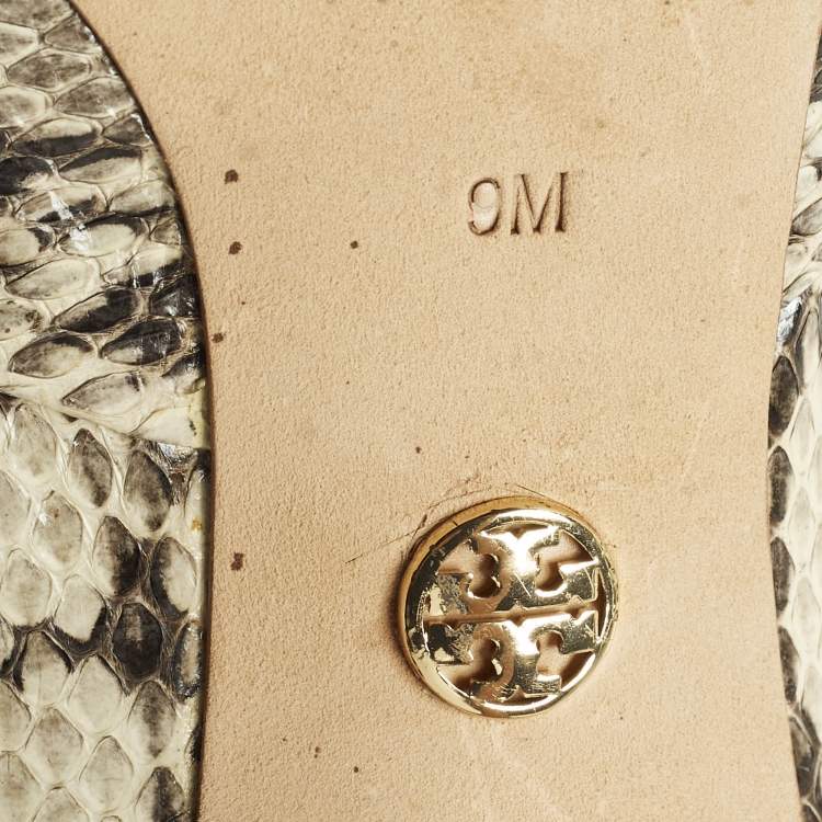 Pre Owned Tory Burch Size 39 Multicolor Snakeskin Leather Open Toe Pumps