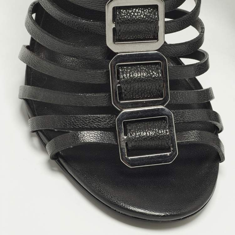 Pre Owned Tory Burch  Size 39.5 Black Leather Strappy Caged Sandals