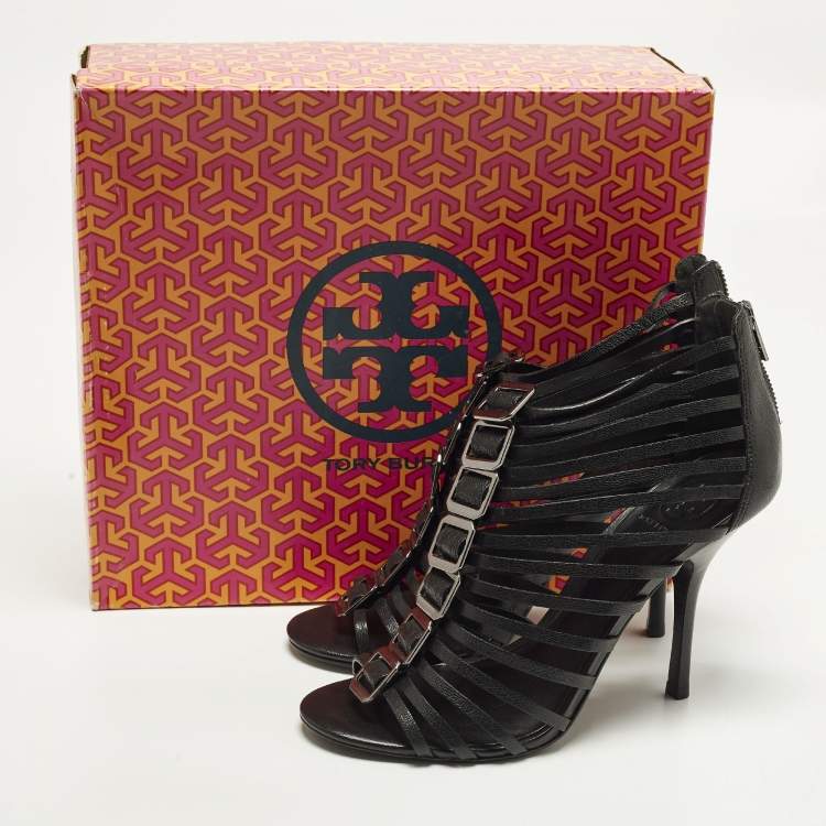 Pre Owned Tory Burch  Size 39.5 Black Leather Strappy Caged Sandals