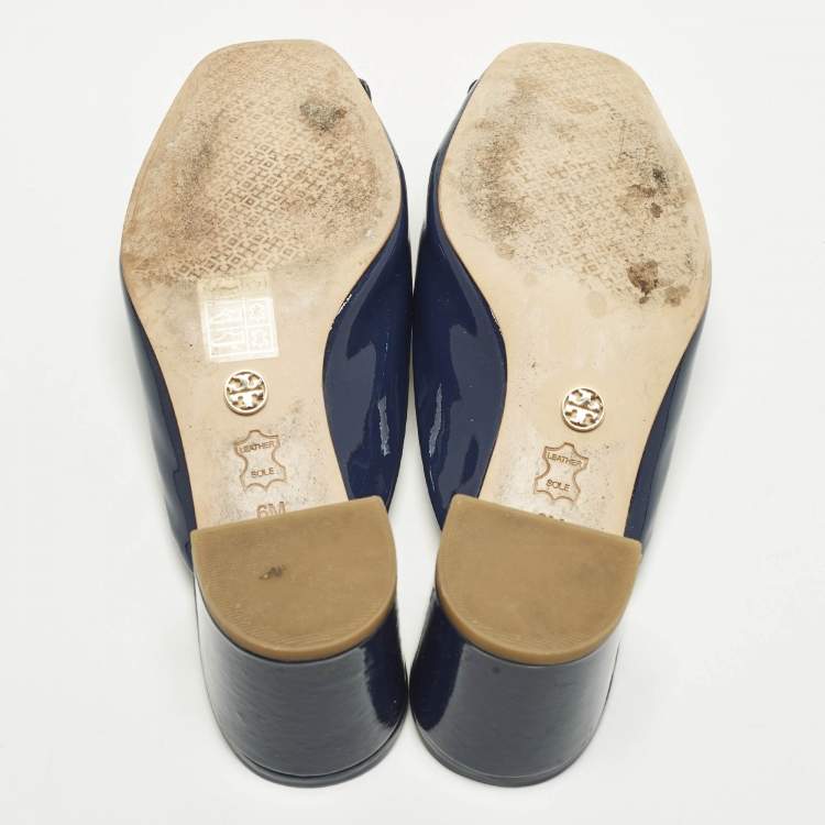 Pre Owned Tory Burch Size 36 Navy Blue Patent Leather Crystal Embellished Mules