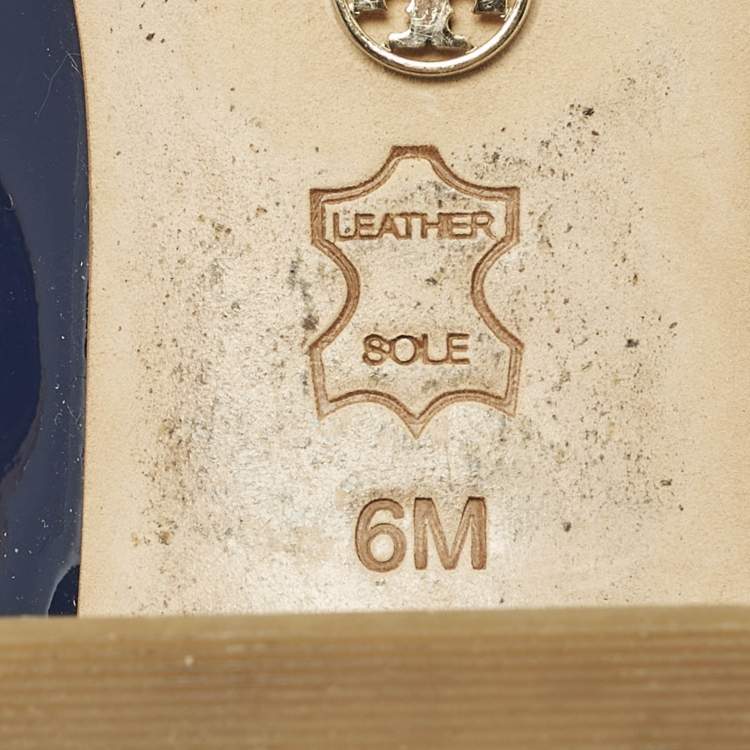 Pre Owned Tory Burch Size 36 Navy Blue Patent Leather Crystal Embellished Mules