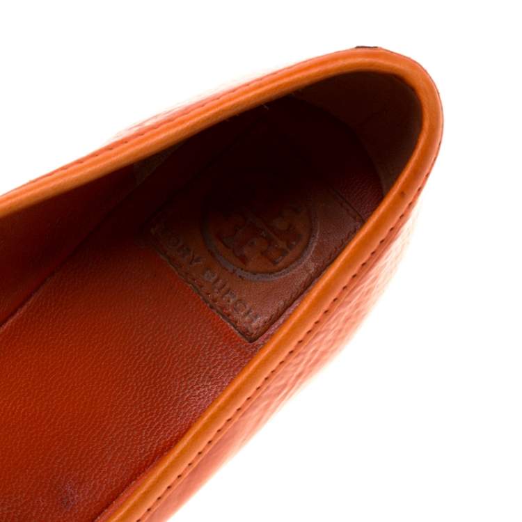 Pre Owned Tory Burch Orange Patent Leather Bow Ballet Flats Size 40