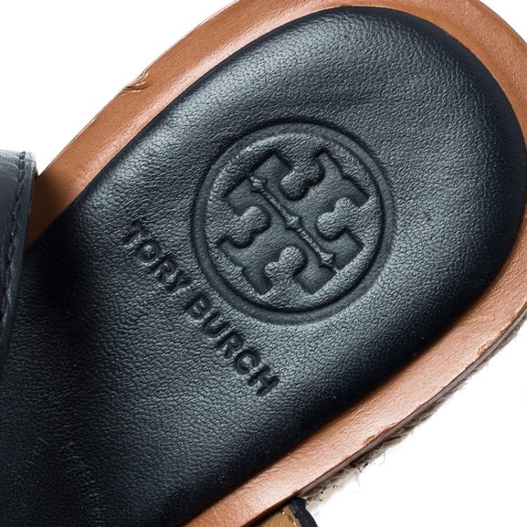 Pre Owned Tory Burch Blue Laser Cut Leather Roselle Espadrille Platform Sandals Size 39.5
