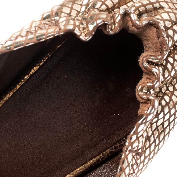 Pre Owned Tory Burch Metallic Gold Foil Textured Suede Reva Ballet Flats Size 37.5