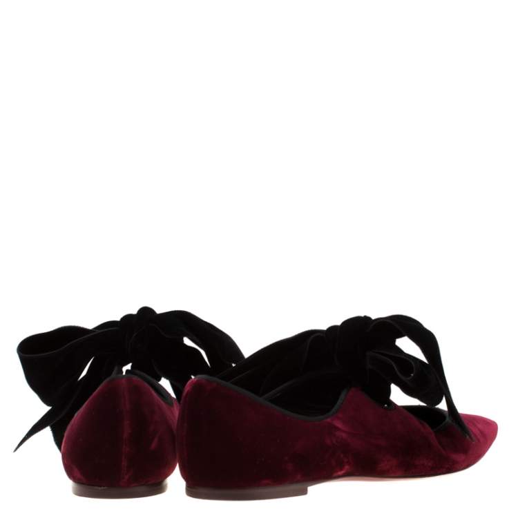 Pre Owned Tory Burch Maroon/Black Velvet Clara Pointed Toe Ballet Flats Size 38.5