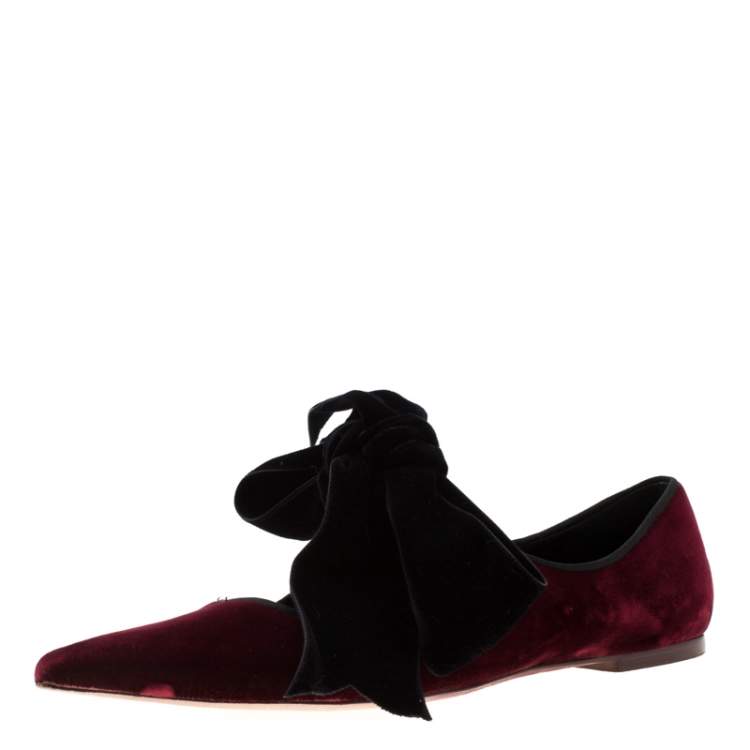 Tory Burch Maroon/Black Velvet Clara Pointed Toe Ballet Flats Size  Tory  Burch | TLC