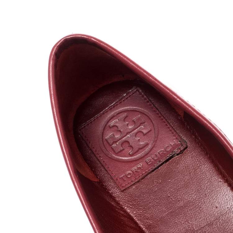 Pre Owned Tory Burch Red Patent Leather Aaden Ballet Flats Size 36.5
