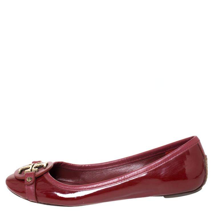 Pre Owned Tory Burch Red Patent Leather Aaden Ballet Flats Size 36.5