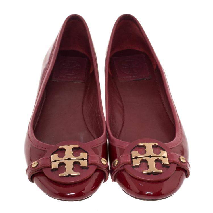 Pre Owned Tory Burch Red Patent Leather Aaden Ballet Flats Size 36.5