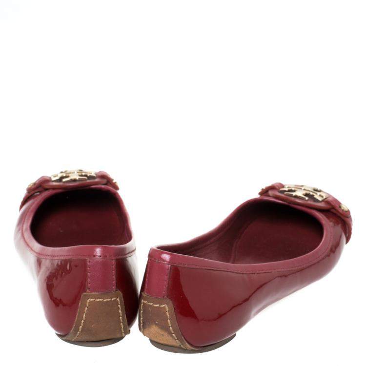 Pre Owned Tory Burch Red Patent Leather Aaden Ballet Flats Size 36.5