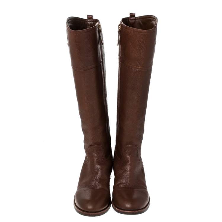 Pre Owned Tory Burch Brown Leather Knee Length Boots Size 38 