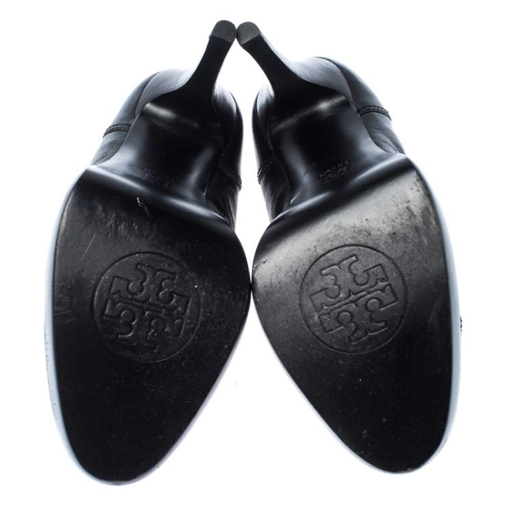 Pre Owned Tory Burch Black Leather Platform Pumps Size 40.5