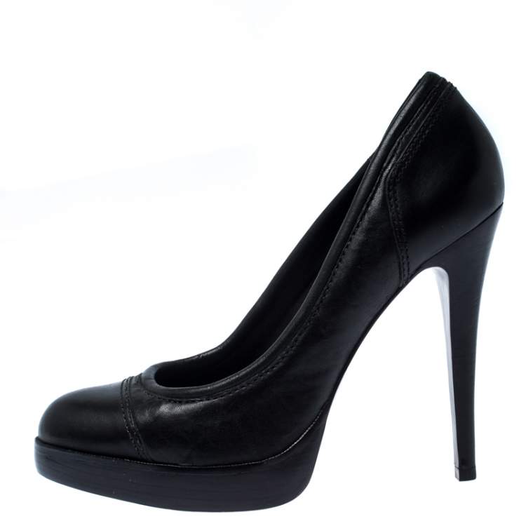 Pre Owned Tory Burch Black Leather Platform Pumps Size 40.5