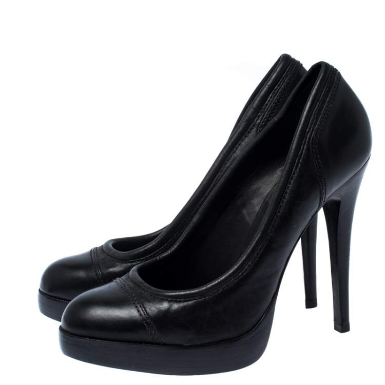 Pre Owned Tory Burch Black Leather Platform Pumps Size 40.5