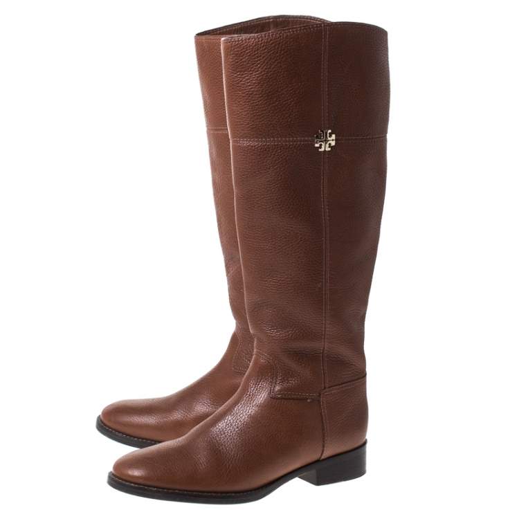 مملوكة مسبقًا Tory Burch Brown Leather Knee Length Boots Size 37.5