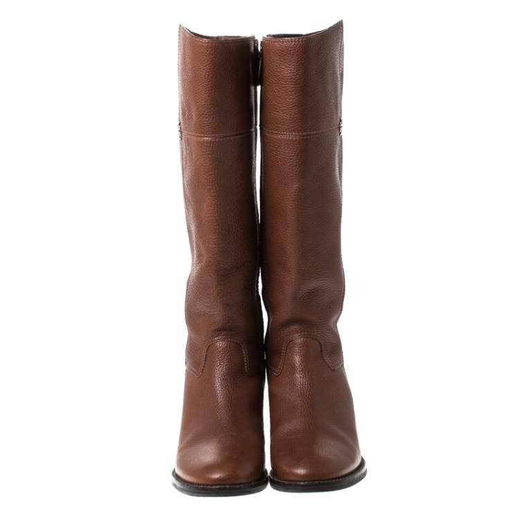 مملوكة مسبقًا Tory Burch Brown Leather Knee Length Boots Size 37.5