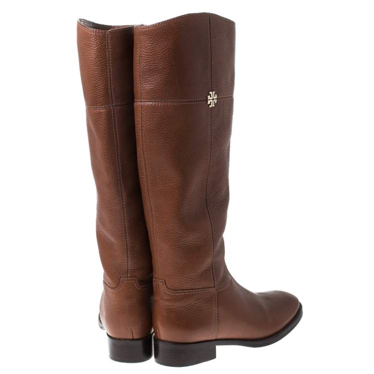 مملوكة مسبقًا Tory Burch Brown Leather Knee Length Boots Size 37.5