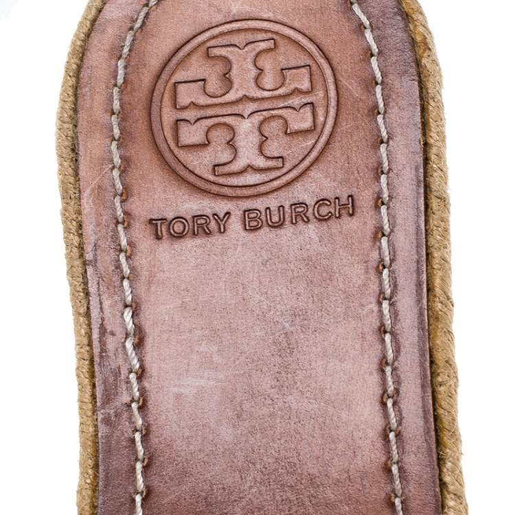 Pre Owned Tory Burch White Cutout Leather Espadrille Wedge Platform Sandals Size 39