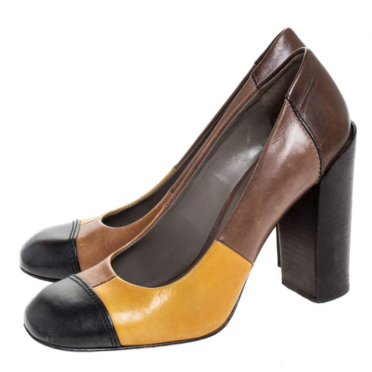 taupe block heel pumps