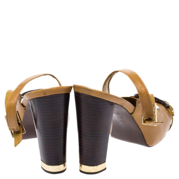 Pre Owned Tory Burch Mustard Yellow Leather Raphael Logo Slingback Open Toe Sandals Size 39.5