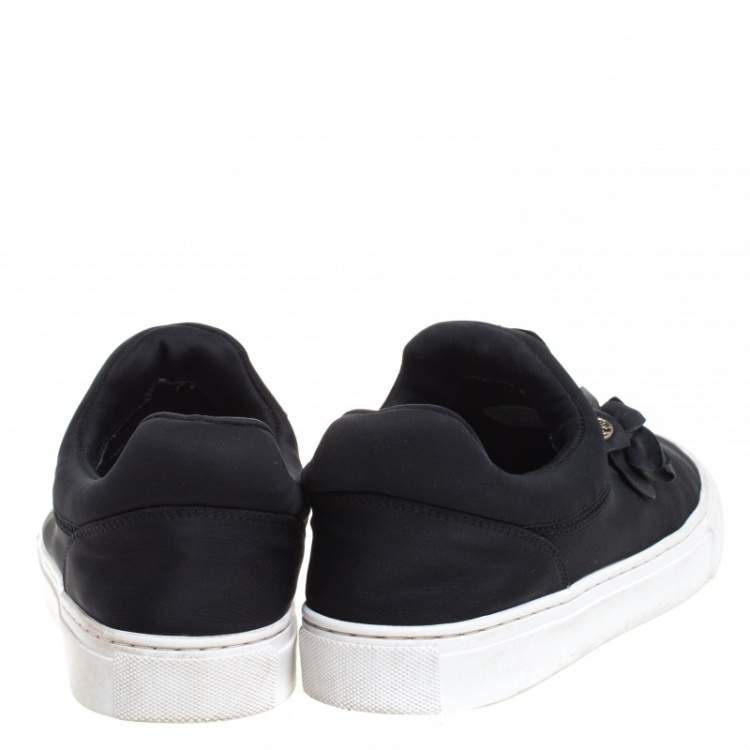 Pre Owned Tory Burch Black Neoprene And Leather Blossom Floral Applique Slip On Sneakers Size 37.5