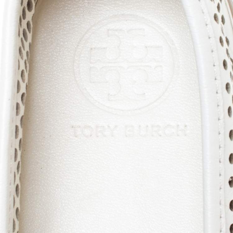 Pre Owned Tory Burch White Perforated Leather Miles Slip On Sneakers Size 39