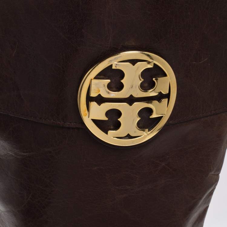 Pre Owned Tory Burch Brown Leather Knee Length Boots Size 39.5