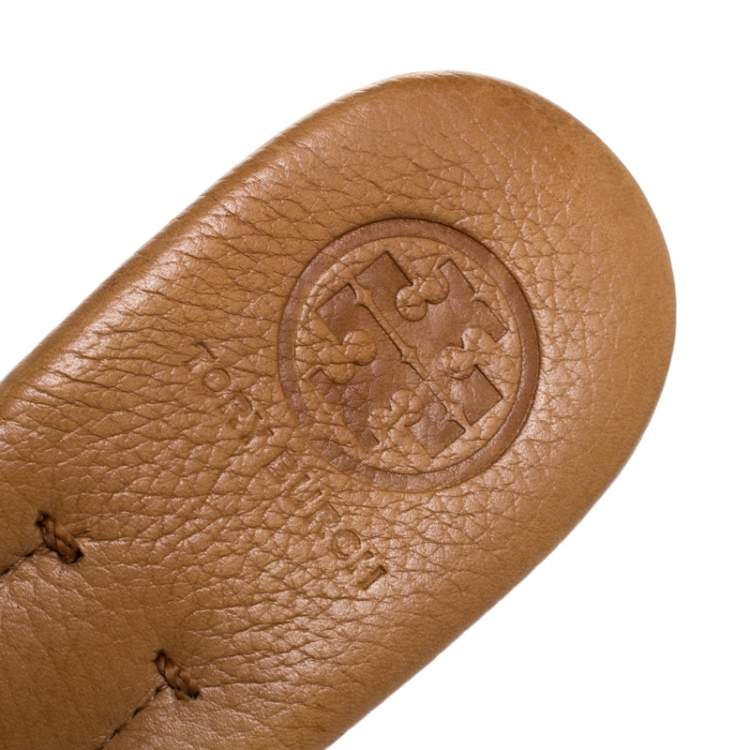 مملوكة مسبقًا Tory Burch Tan Leather Selma Platform Wedge Sandals Size 37
