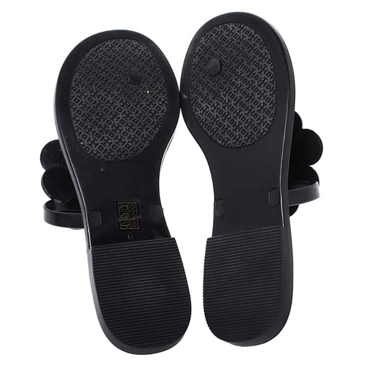 Pre Owned Tory Burch Black Jelly Flower Thong Flats Size 36
