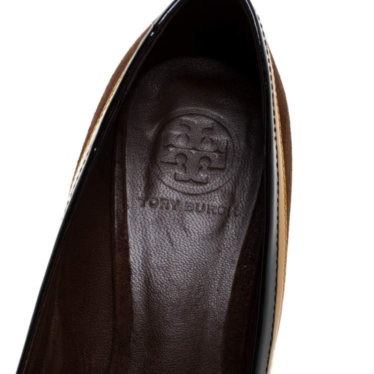 Pre Owned Tory Burch Brown Suede And Patent Leather Block Heel Pumps Size 39