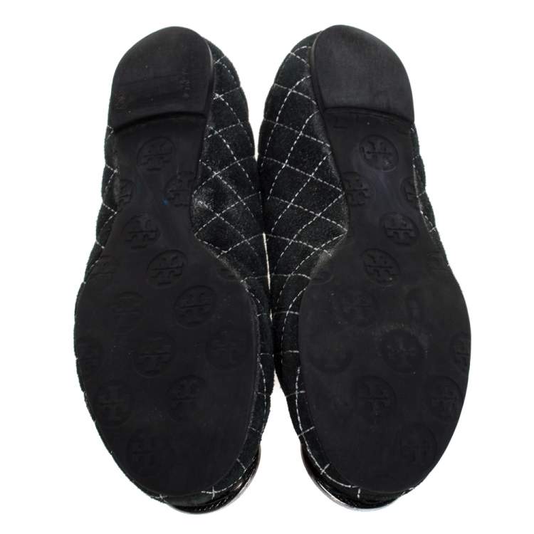 Pre Owned Tory Burch Black Suede Leather Logo Ballet Flats Size 36
