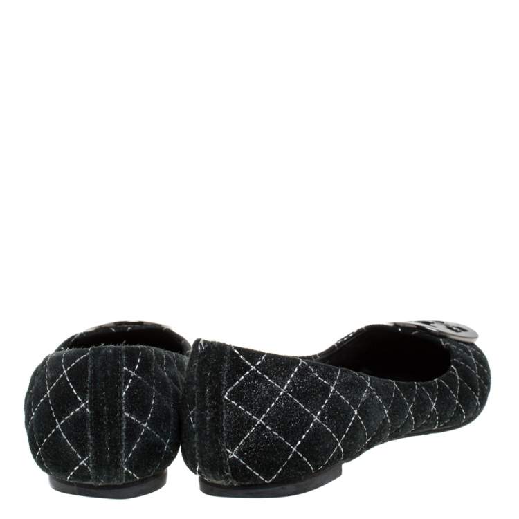 Pre Owned Tory Burch Black Suede Leather Logo Ballet Flats Size 36