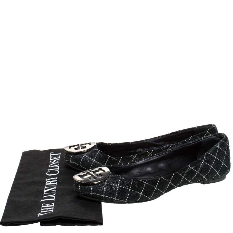 Pre Owned Tory Burch Black Suede Leather Logo Ballet Flats Size 36