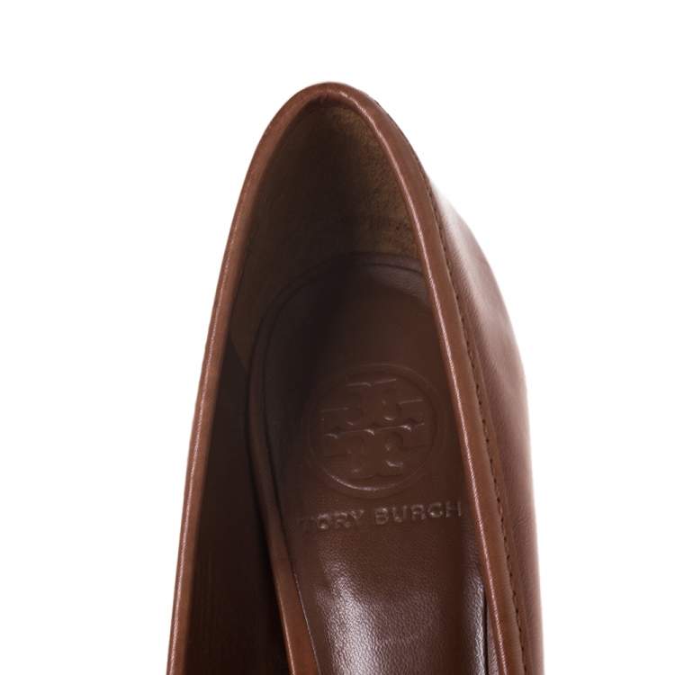 Pre Owned Tory Burch Brown Leather Logo Detail Pumps Size 39